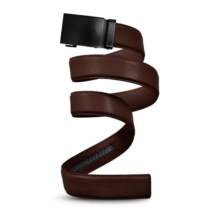 40mm Leather Ratcheting Belt - Chocolate Brown with SWAT Black Buckle
