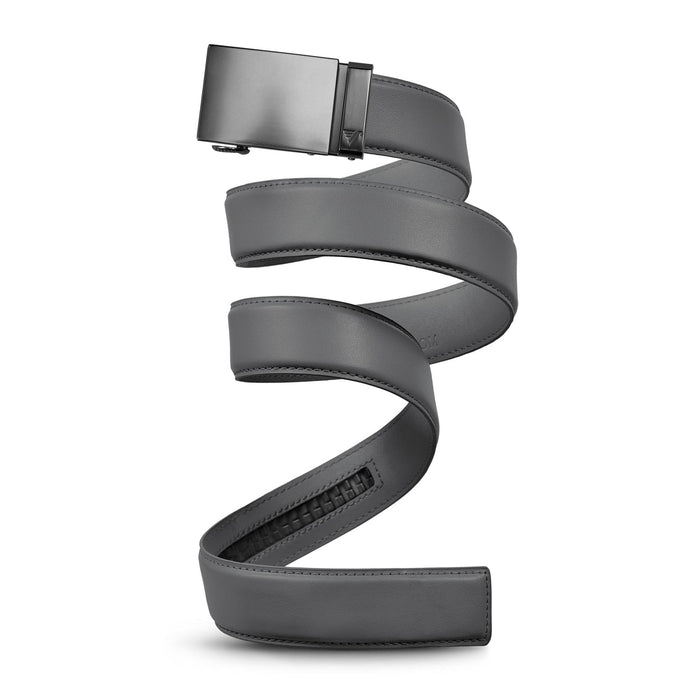 40mm Leather Ratcheting Belt - Cool Grey with Gunmetal Buckle