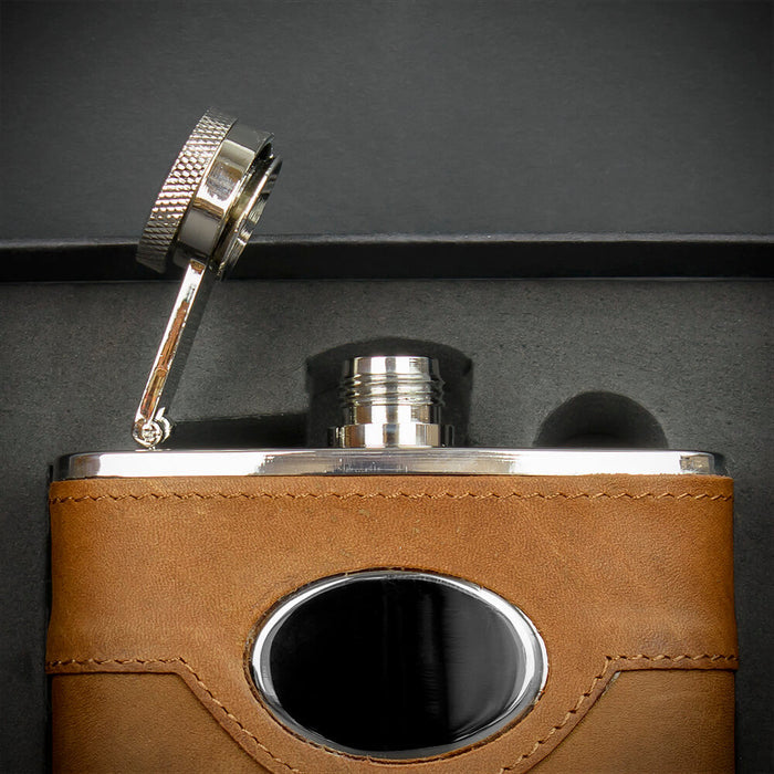 6oz Brown Leather Hip Flask - FL30S