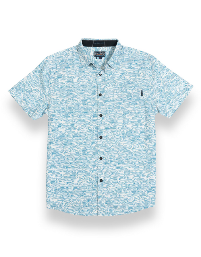 7-Seas Short Sleeve Button-Down Shirt - Roll Tides (Light Blue)