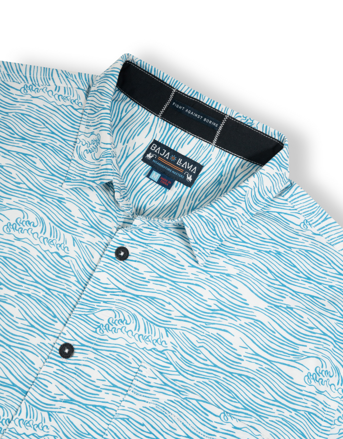 7-Seas Short Sleeve Button-Down Shirt - Roll Tides (Light Blue)