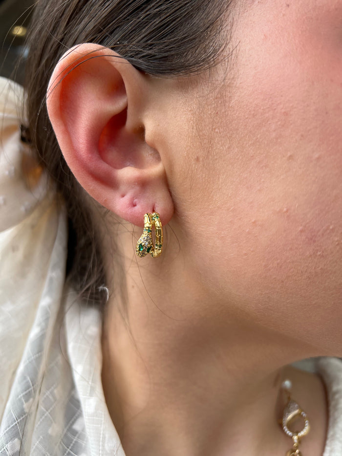 Ruby & Violet Double Snakey Green Eye Hoops