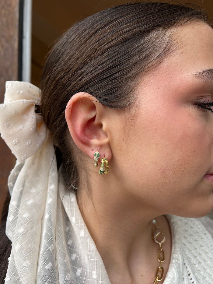 Ruby & Violet Double Snakey Green Eye Hoops