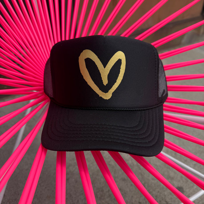 House of Shan Black/Gold Heart Hat