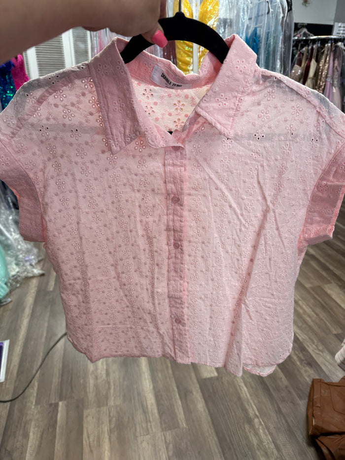Soft pink eyelet top