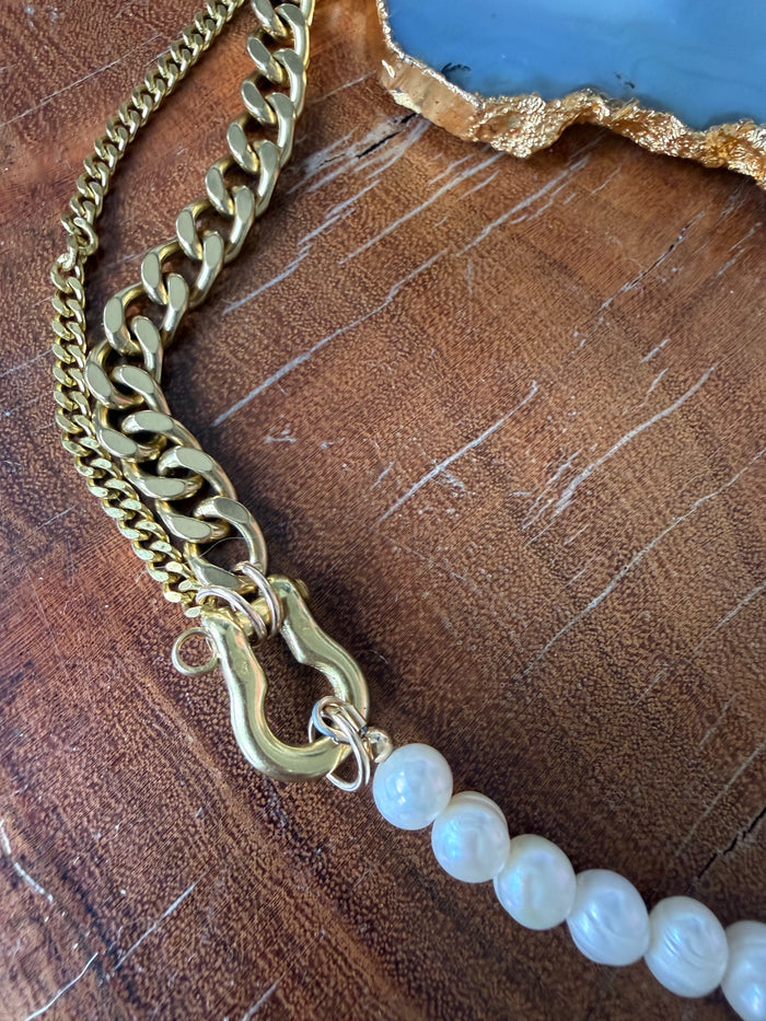 Rachel Nathan Beaded Shackle Duo Pearl Necklace