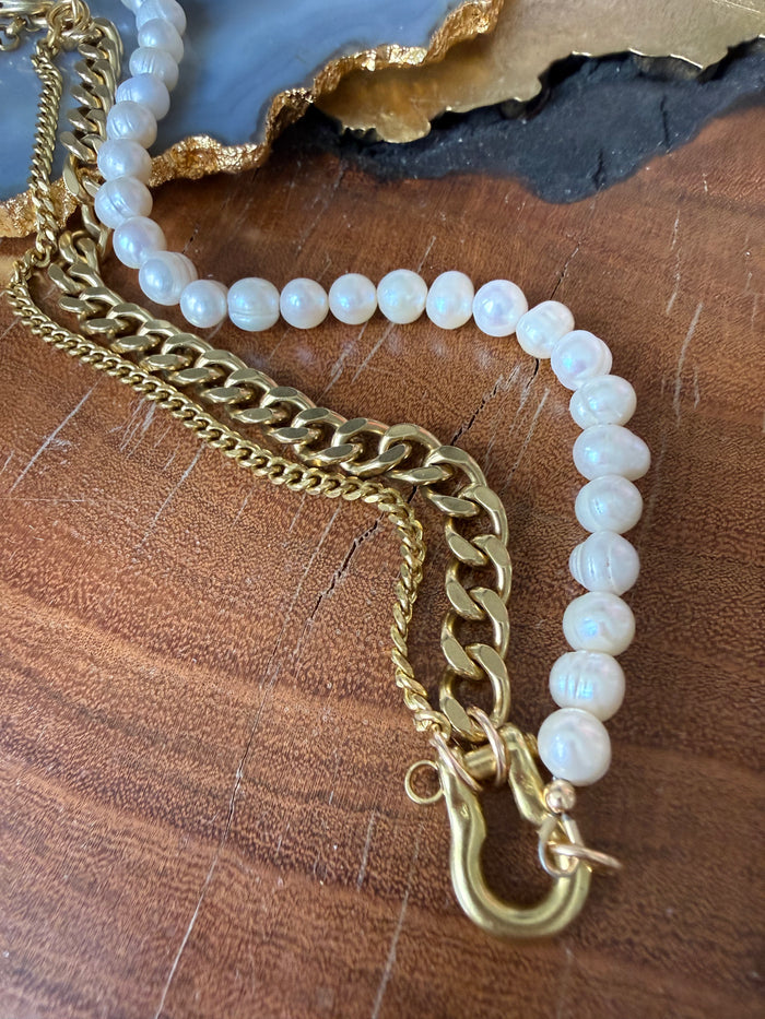 Rachel Nathan Beaded Shackle Duo Pearl Necklace