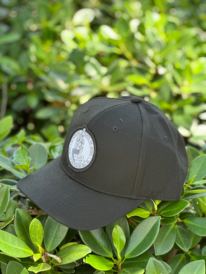 Snap-Back Cotton Twill Hat - Black - Black/White Kaia on FL Seal Patch