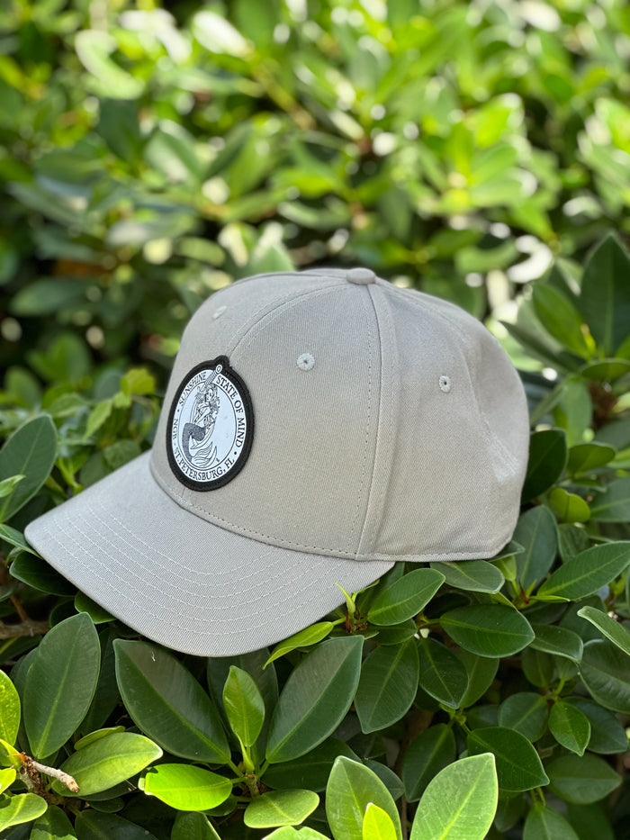 Snap-Back Cotton Twill Hat - Steel Grey - Black/White Kaia on FL Seal Patch