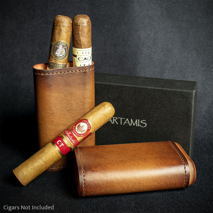 Artamis Antique Leather Cedar Lined Cigar Case - 3 Robustos
