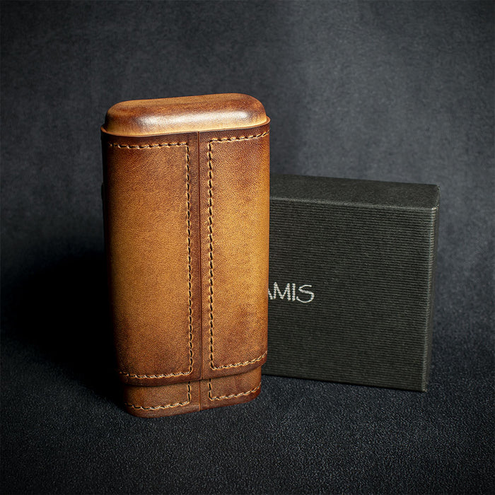 Artamis Antique Leather Cedar Lined Cigar Case - 3 Robustos