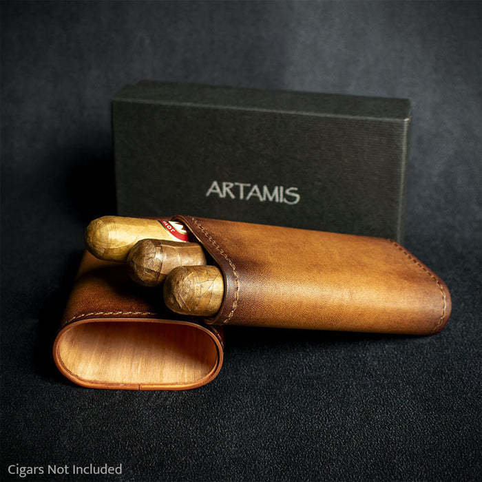 Artamis Antique Leather Cedar Lined Cigar Case - 3 Robustos