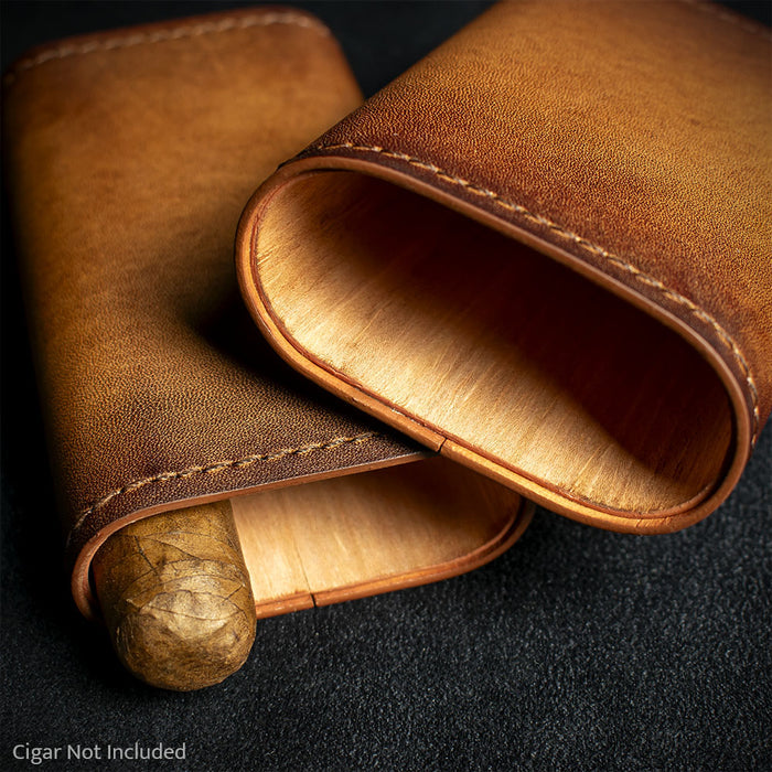 Artamis Antique Leather Cedar Lined Cigar Case - 3 Robustos