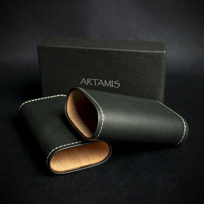 Artamis Black Leather Cigar Case -  3 Robusto Cigars