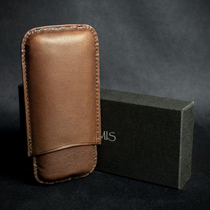 Artamis Brown Leather Cigar Case -  2 Robusto Cigars
