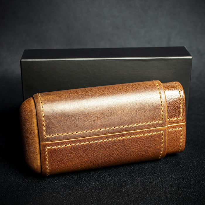 Cognac Leather Cigar Case By Artamis - 3 Finger Robusto