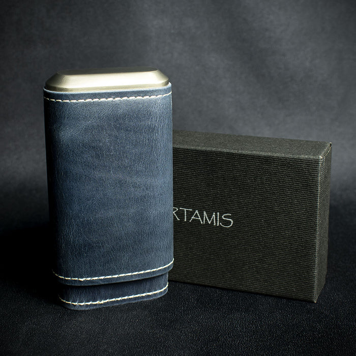 Artamis Navy Leather Cigar Case -  3 Robusto Cigars