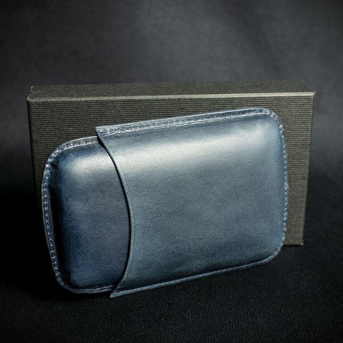 Artamis Navy Blue Leather Cigar Case - 3 Robustos