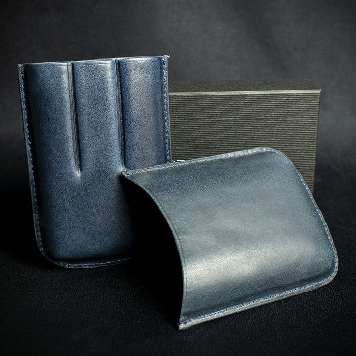 Artamis Navy Blue Leather Cigar Case - 3 Robustos