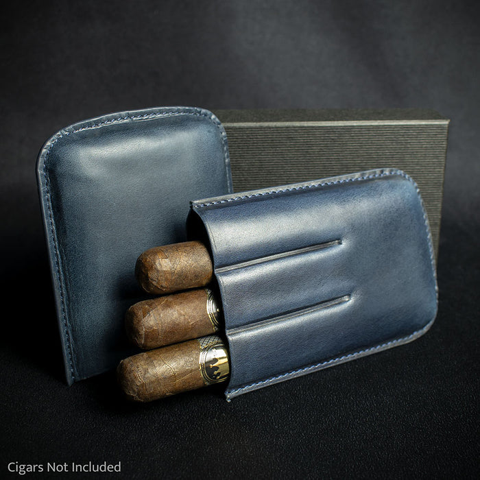 Artamis Navy Blue Leather Cigar Case - 3 Robustos
