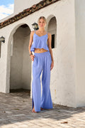 Babydoll Tank Top with Crochet Trim - Azure