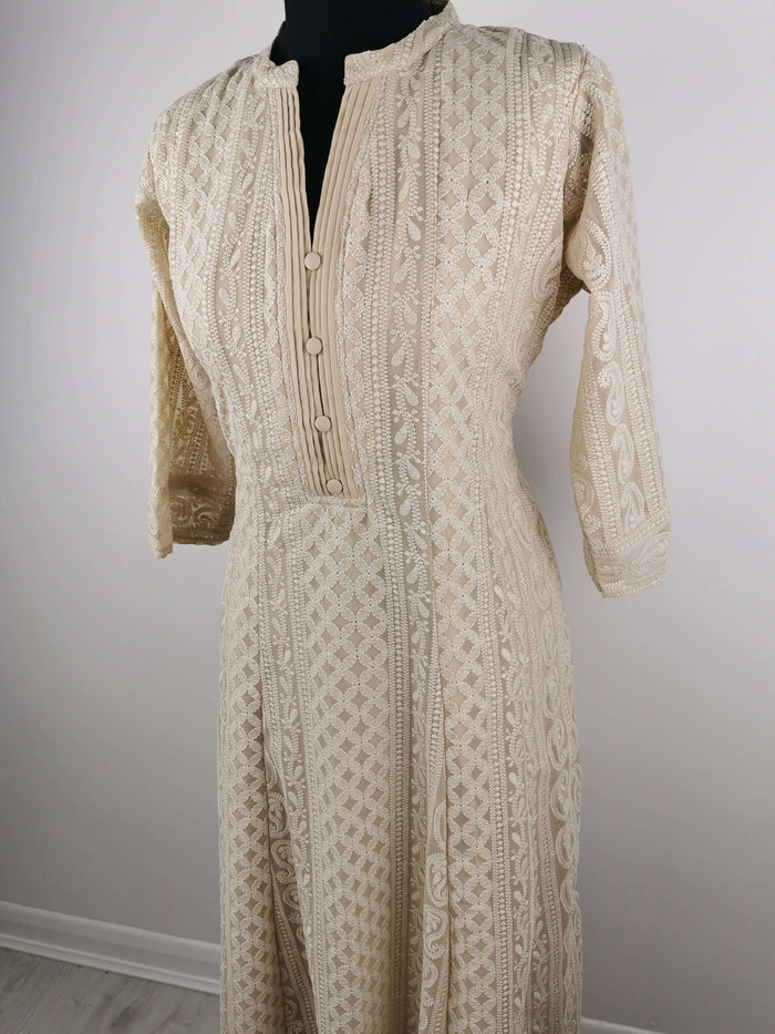 Beige Chikankari A-Line Kurti Sizes 8-22