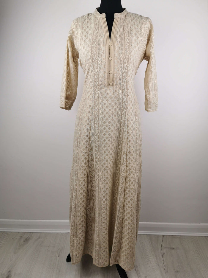 Beige Chikankari A-Line Kurti Sizes 8-22
