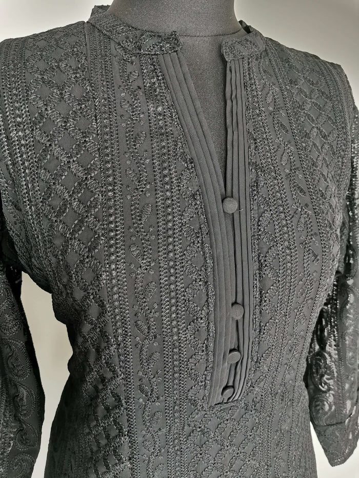 Black Chikankari A-Line Kurti Sizes 8-22