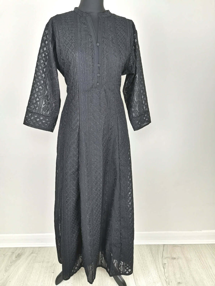 Black Chikankari A-Line Kurti Sizes 8-22