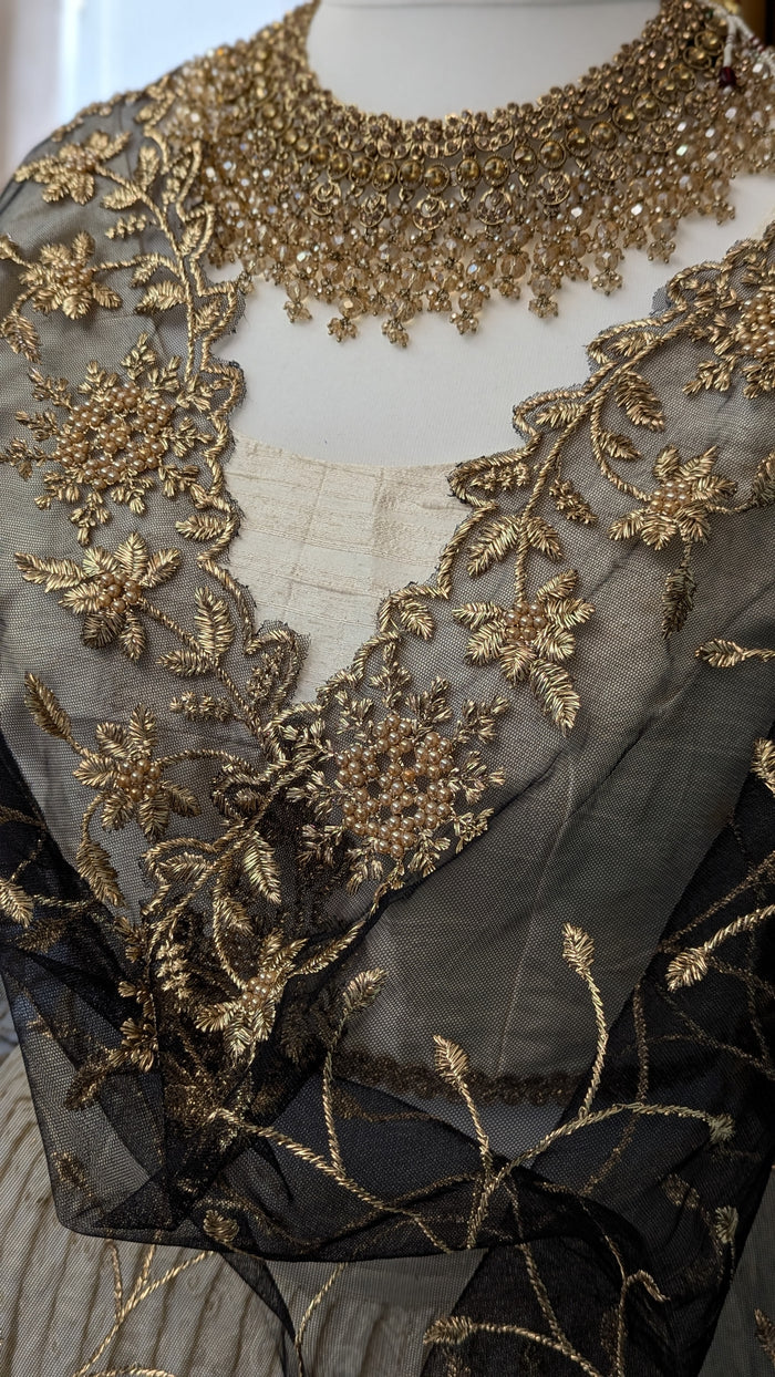 Black & Gold Organza Dupatta