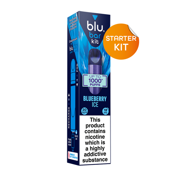 blu bar Starter Kit Rechargeable Device + Blueberry Ice Pod Vape 1000 - 2ml