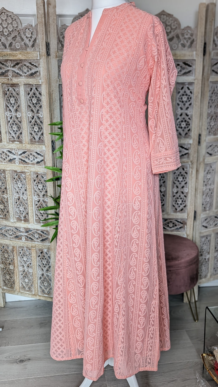 Blue-Grey Chikankari A-Line Kurti Dress Sizes 8-22