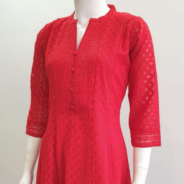 Blue-Grey Chikankari A-Line Kurti Dress Sizes 8-22