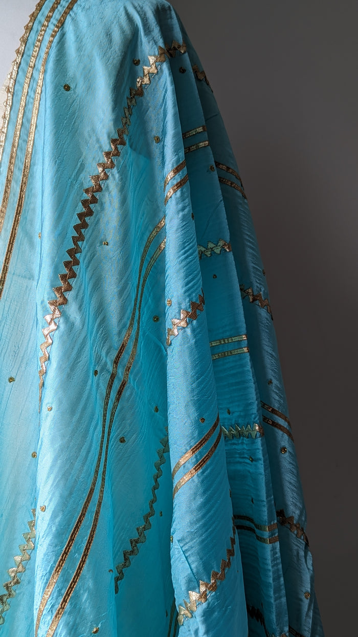 Blue Silk Dupatta (Shawl) with Gota Embroidery