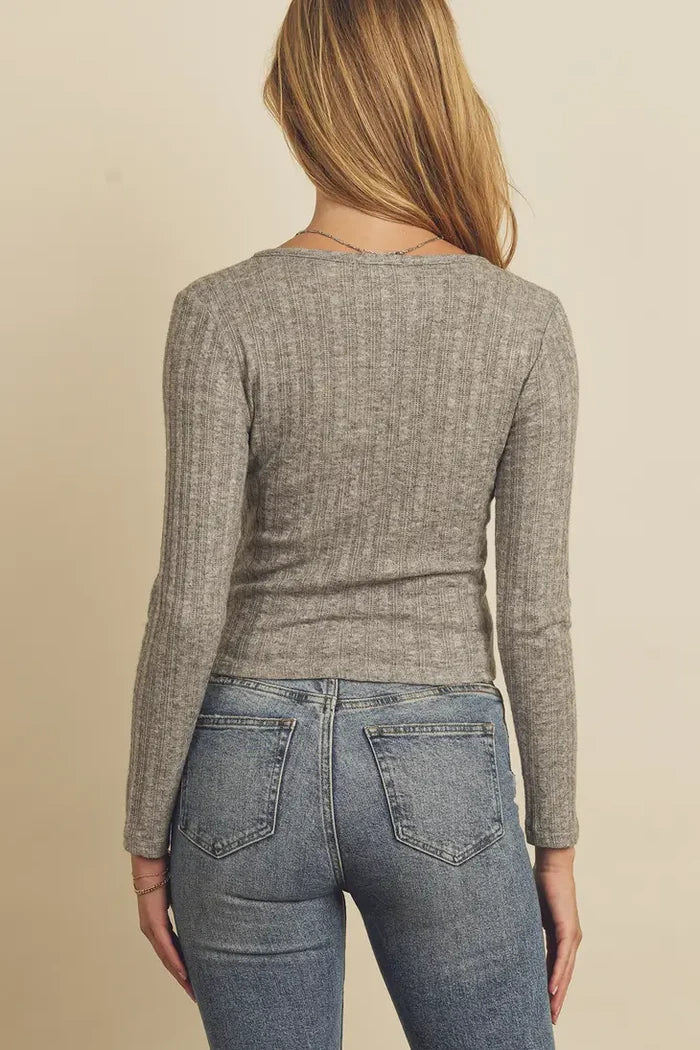Button-Down Knit Cardigan Top - Grey