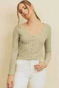 Button-Down Knit Cardigan Top - Sage