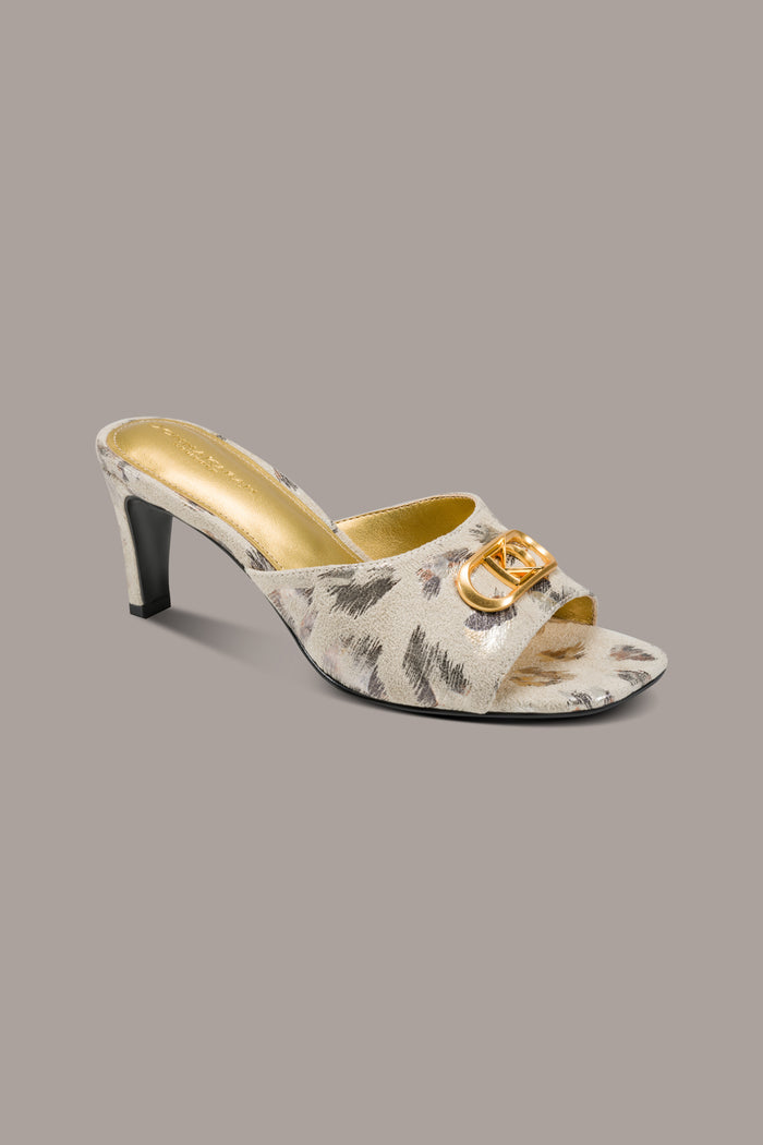 BYRONY METALLIC LEOPARD MULE SANDAL