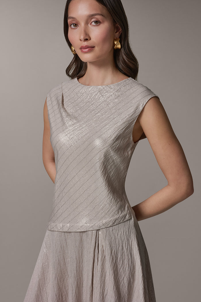 CAP SLEEVE ASYMMETRIC MIDI FIT AND FLARE DRESS