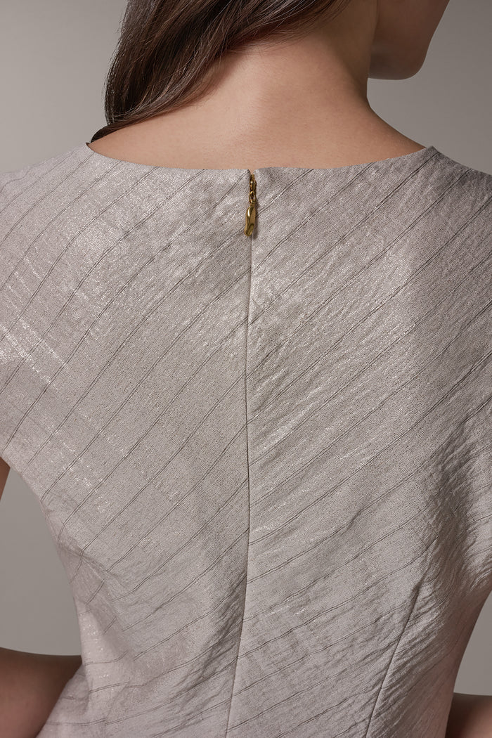 CAP SLEEVE ASYMMETRIC MIDI FIT AND FLARE DRESS