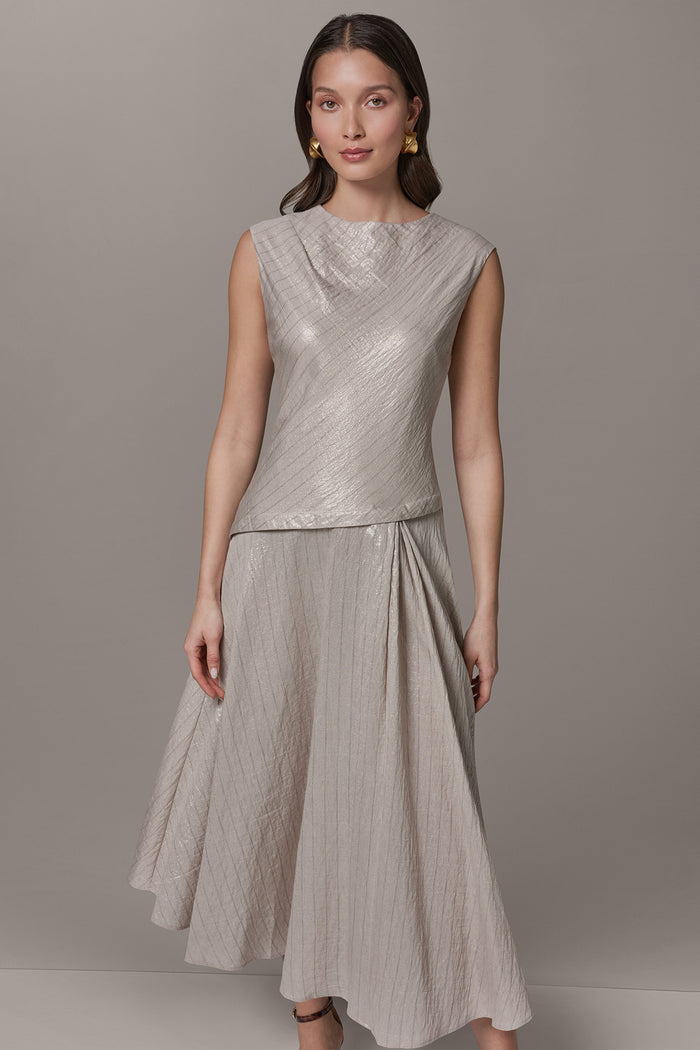 CAP SLEEVE ASYMMETRIC MIDI FIT AND FLARE DRESS
