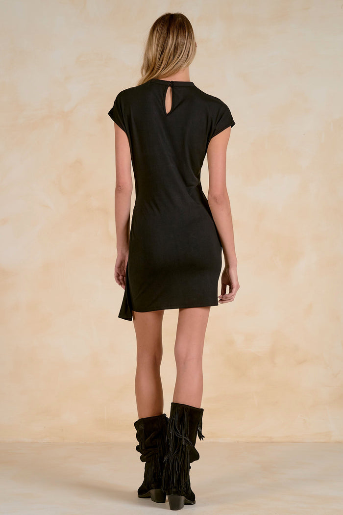Cap Sleeve Mini Dress with Buckle Sash – Black - Black
