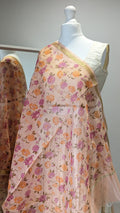 Chanderi Peach Floral Print Dupatta / Shawl