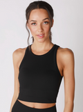 Chevron Highneck Crop Top (One-Size) - Black