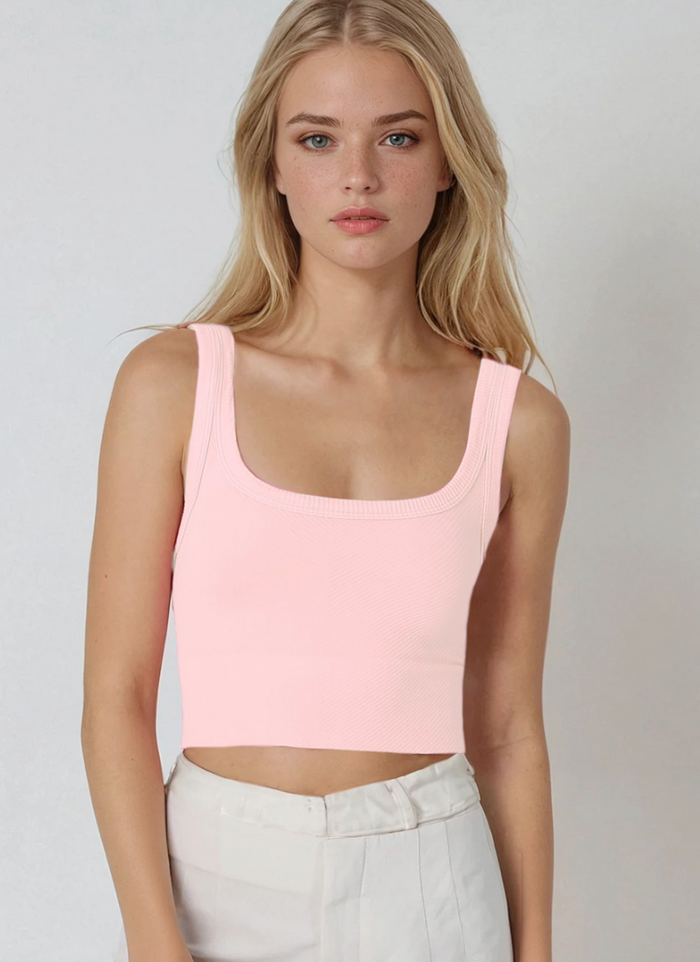 Chevron Ribbed Crop Top (One-Size) - Icy Pink