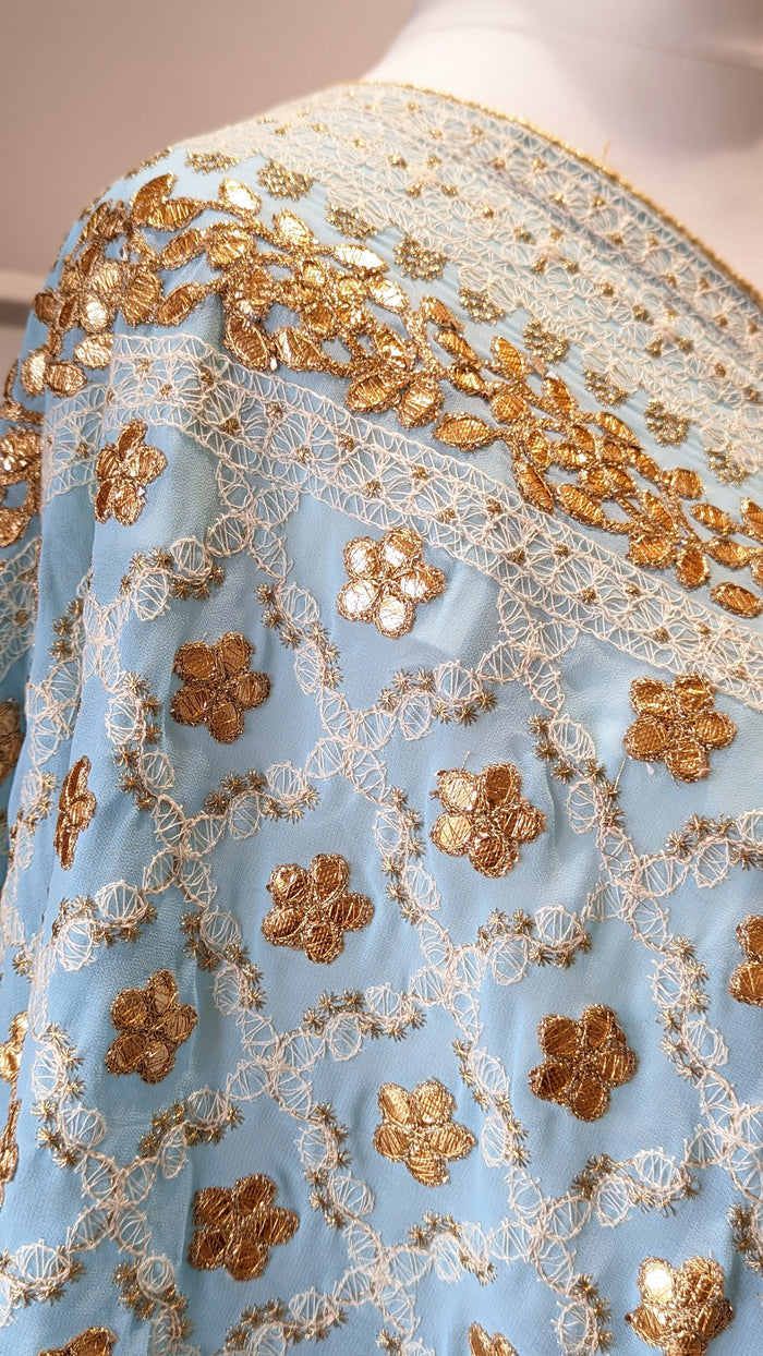 Chikankari Gota Pati Dupatta (Shawl) - Sky Blue