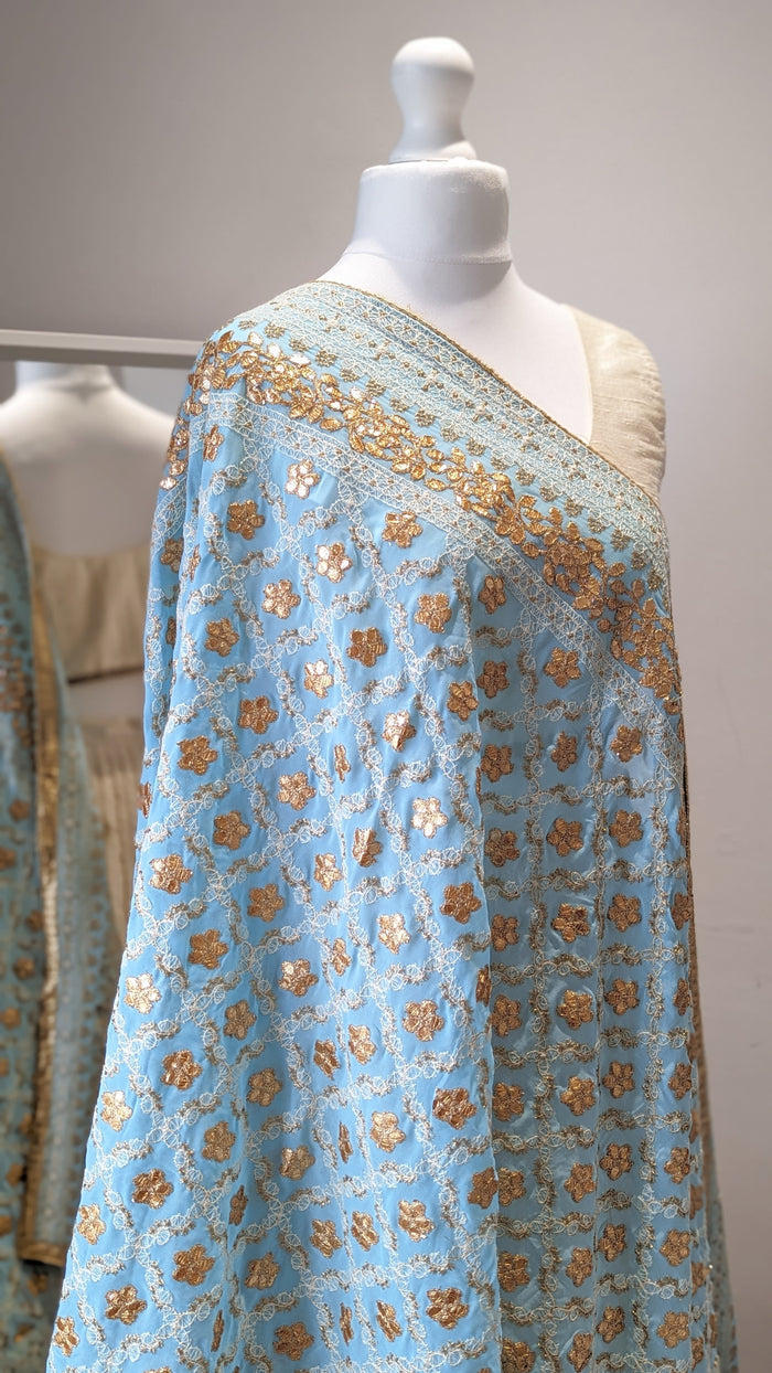 Chikankari Gota Pati Dupatta (Shawl) - Sky Blue