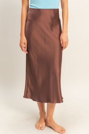 Chocolate satin skirt