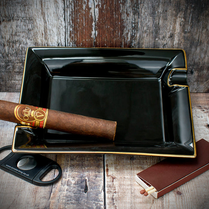 Cigar Ashtray - Black Ceramic  Two Rests