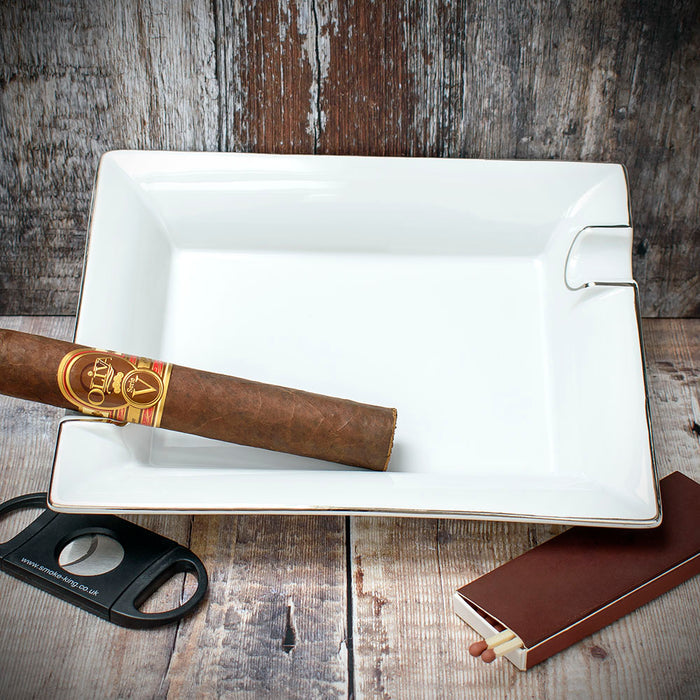 Cigar Ashtray - White Ceramic  Two Rests