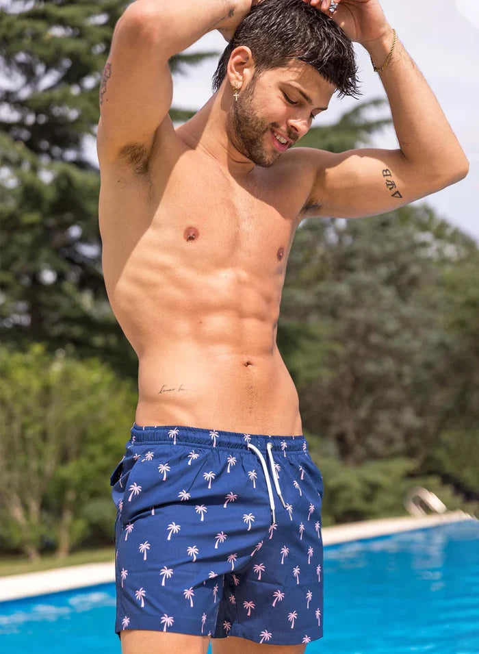 Classic Swim Shorts with Compression Liner - Pink Palm 2.0